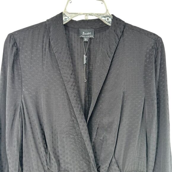 Bardot Romper Black Long Sleeve Deep V Neck Size S US 6 Silky Dot Night Out Chic - Picture 2 of 9